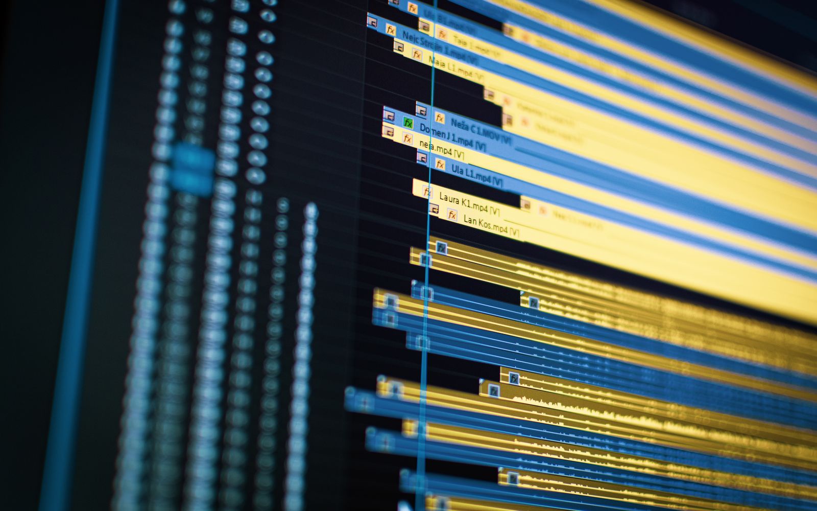 Close-up of a video editing timeline on a computer screen, showcasing modern technology.
